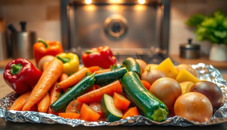 Como assar legumes no forno usando papel alumínio