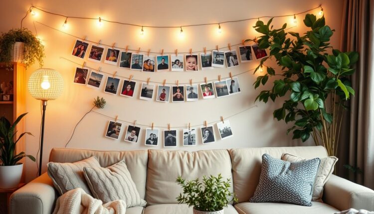 Como decorar parede com fotos impressas estilo varal